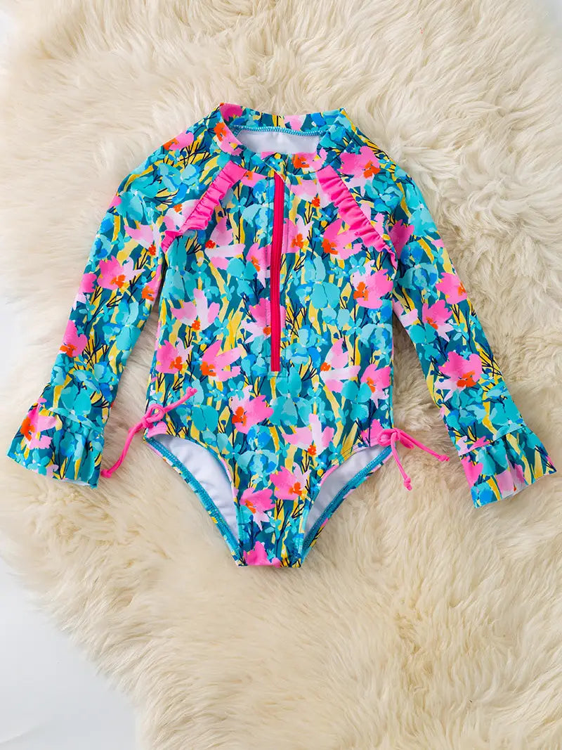 Pink and Teal one piece swimsuit