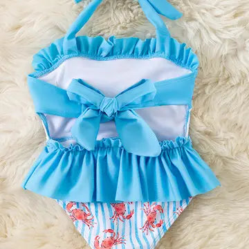 Ruffle Crab striped 1 piece swimsuit