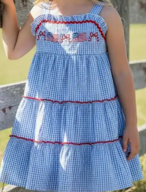 Blue Gingham flag tiered dress