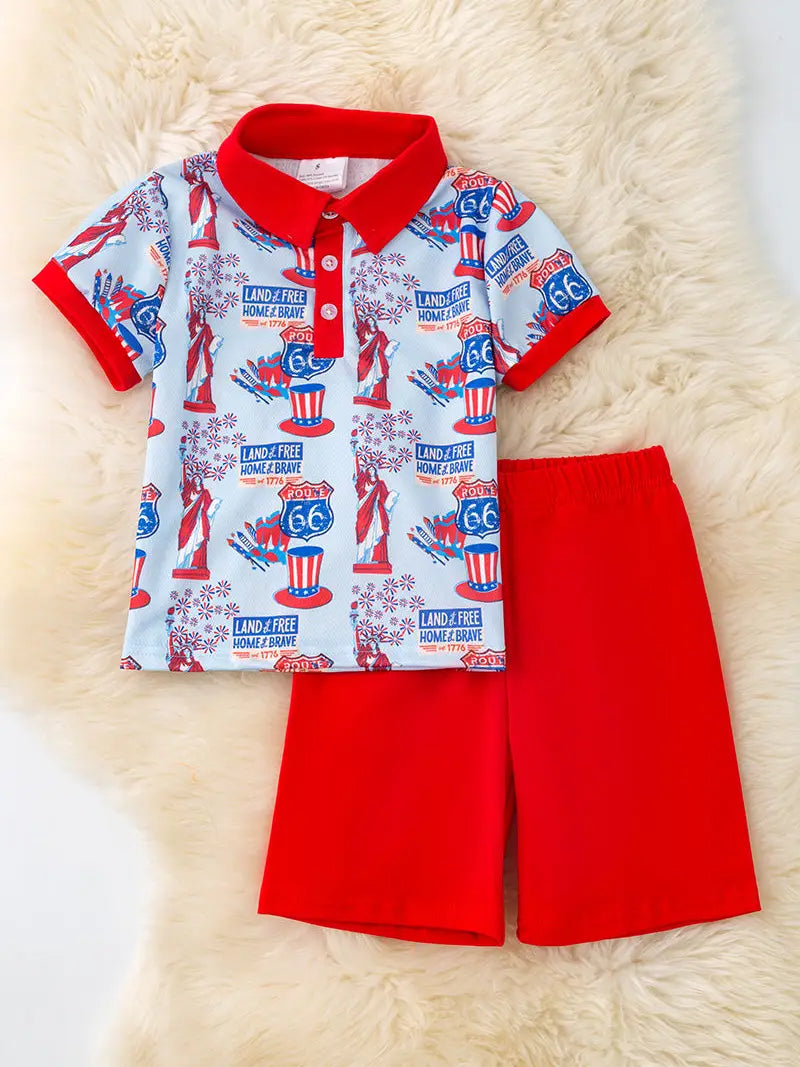 Route 66 boys patriotic two piece set